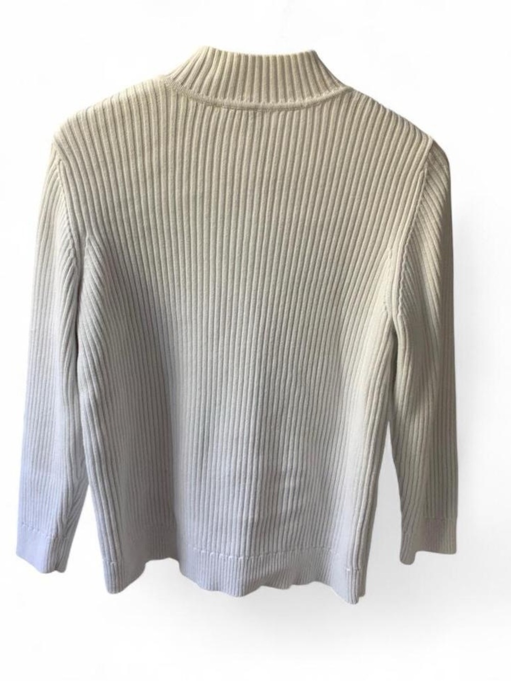 White Ribbed Full-Zip Crew Sweater - Picture 2 of 3